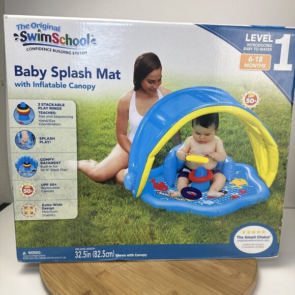SwimSchool Baby‎ Splash Mat with Inflatable Canopy, 3 Stackable Play Rings - NIB - Picture 1 of 7